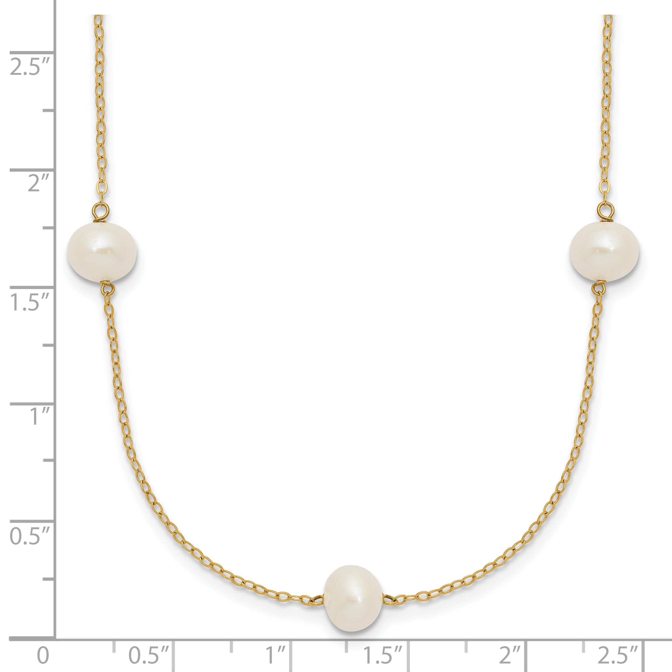 14k 7-8mm White Near-Round Freshwater Cultured Pearl 7-Station 16 inch Necklace