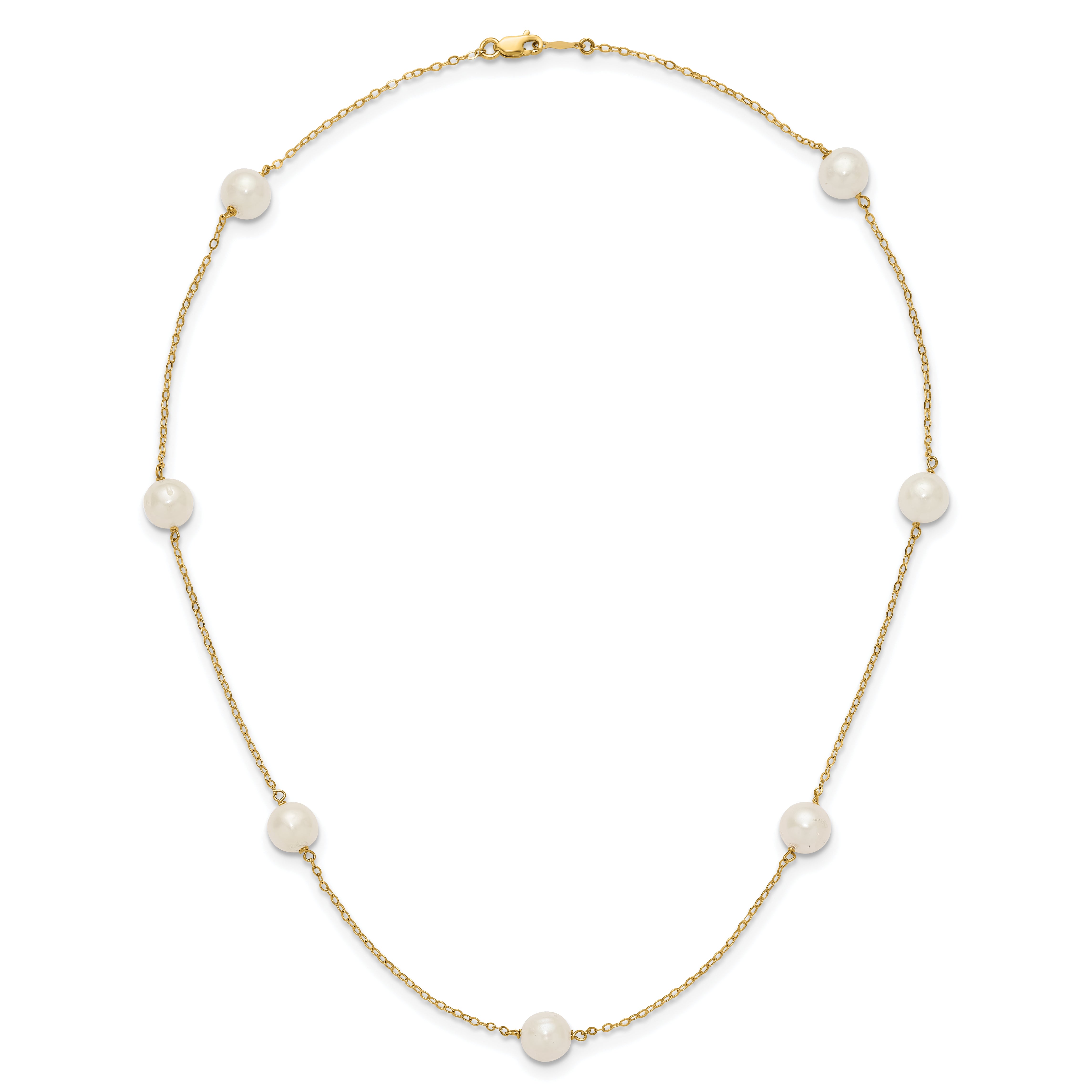 14k 7-8mm White Near-Round Freshwater Cultured Pearl 7-Station 16 inch Necklace