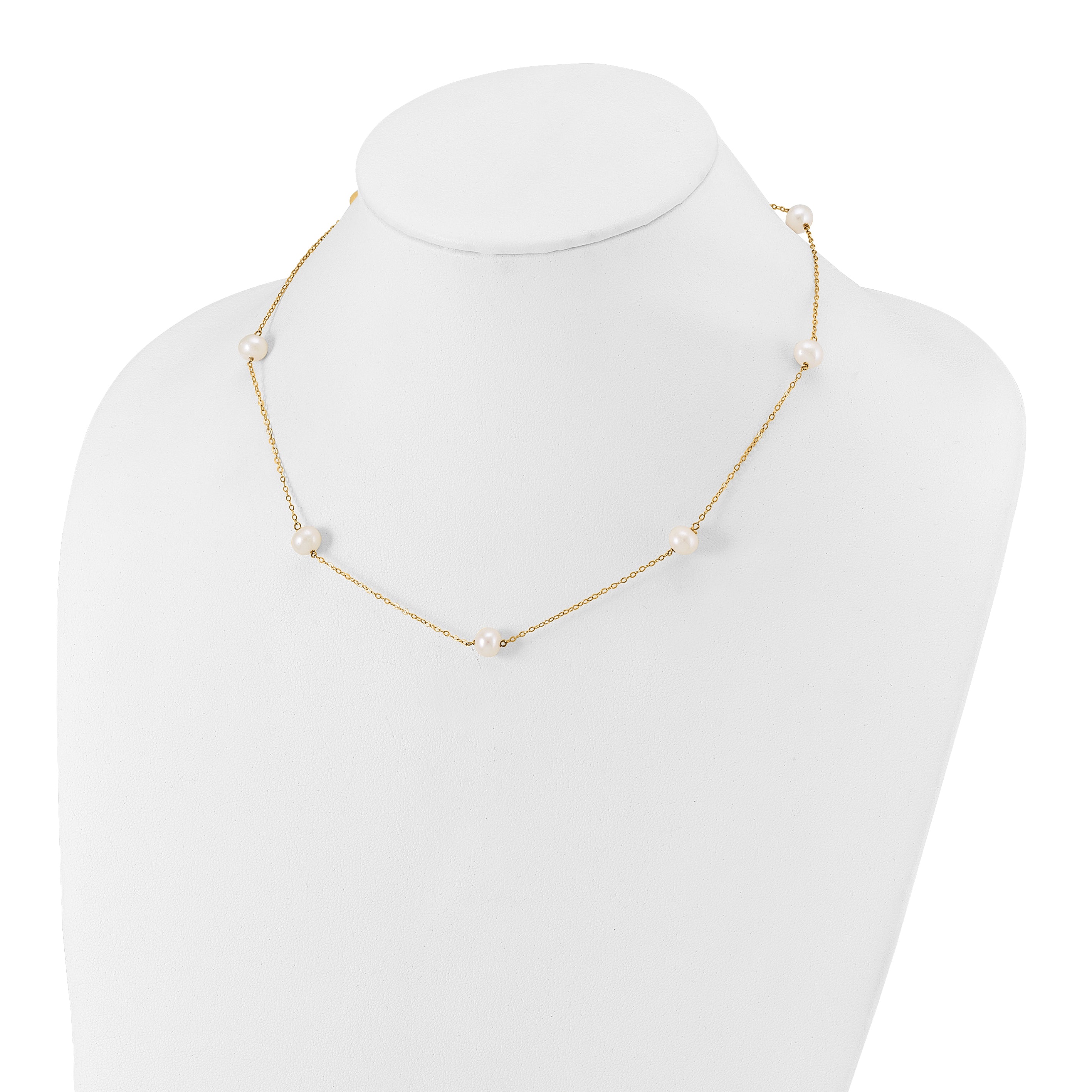 14k 7-8mm White Near-Round Freshwater Cultured Pearl 7-Station 16 inch Necklace