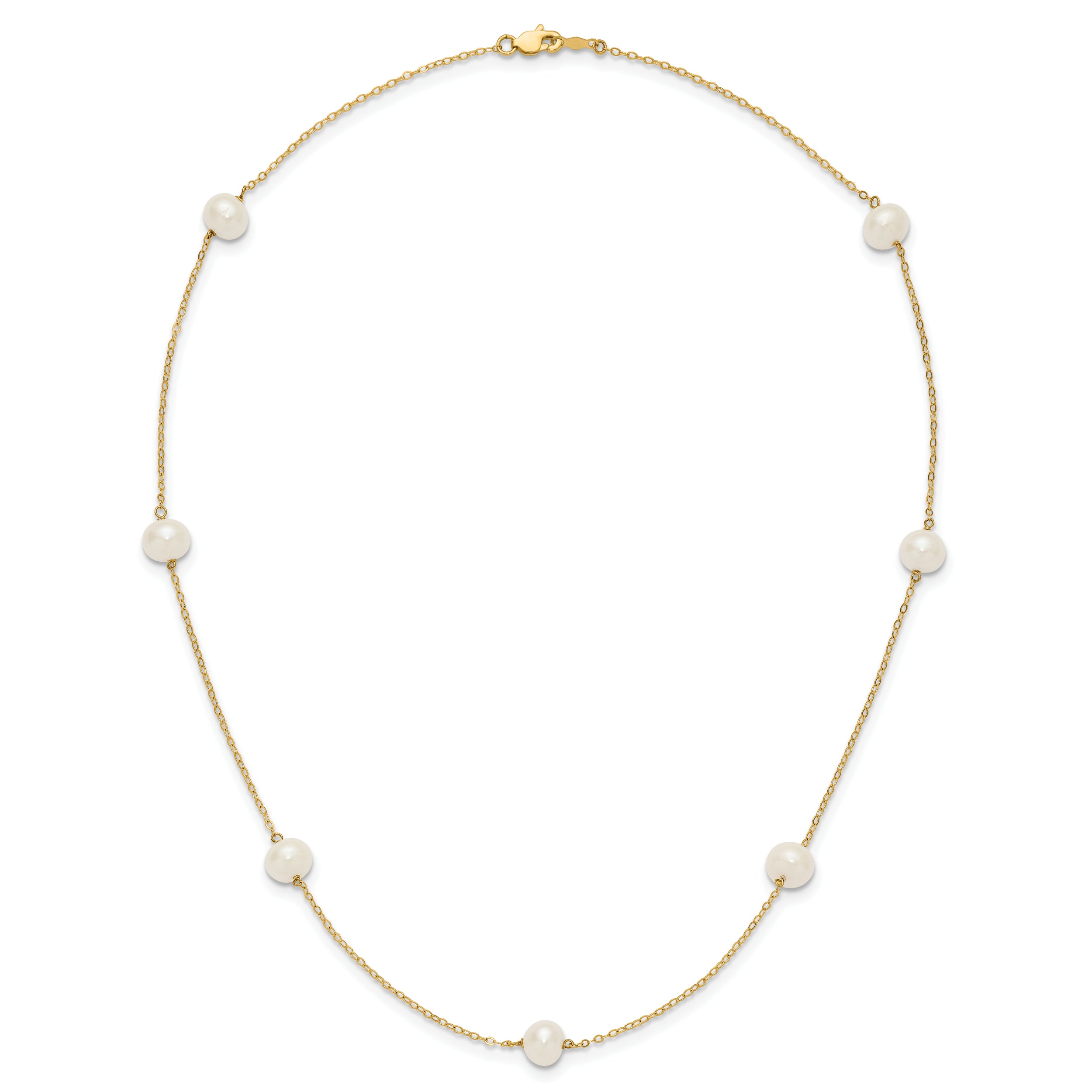 14k 7-8mm White Near-Round Freshwater Cultured Pearl 7-Station 16 inch Necklace