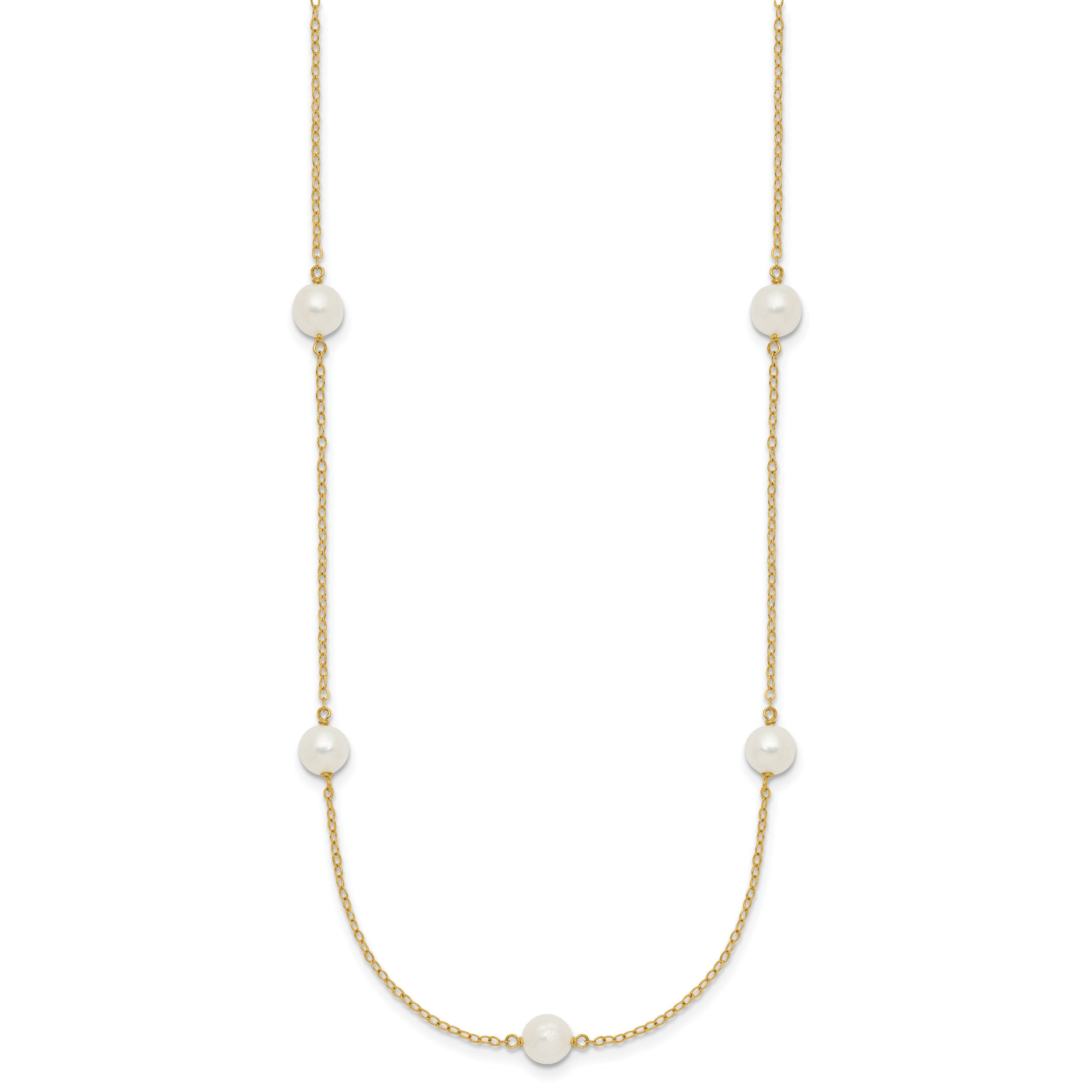 14k 5-6mm White Near-Round Freshwater Cultured Pearl 7-Station 16 inch Necklace