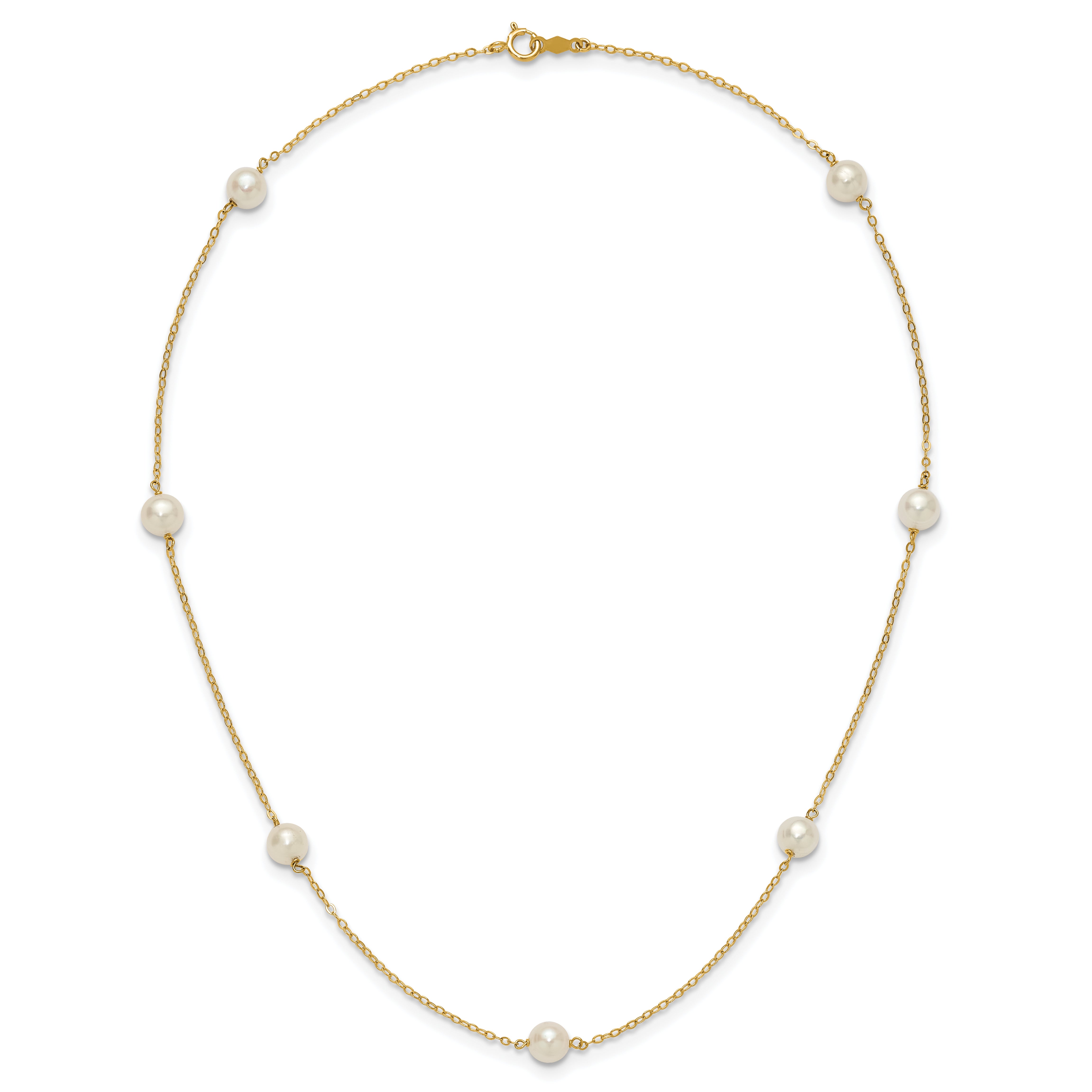 14k 5-6mm White Near-Round Freshwater Cultured Pearl 7-Station 16 inch Necklace