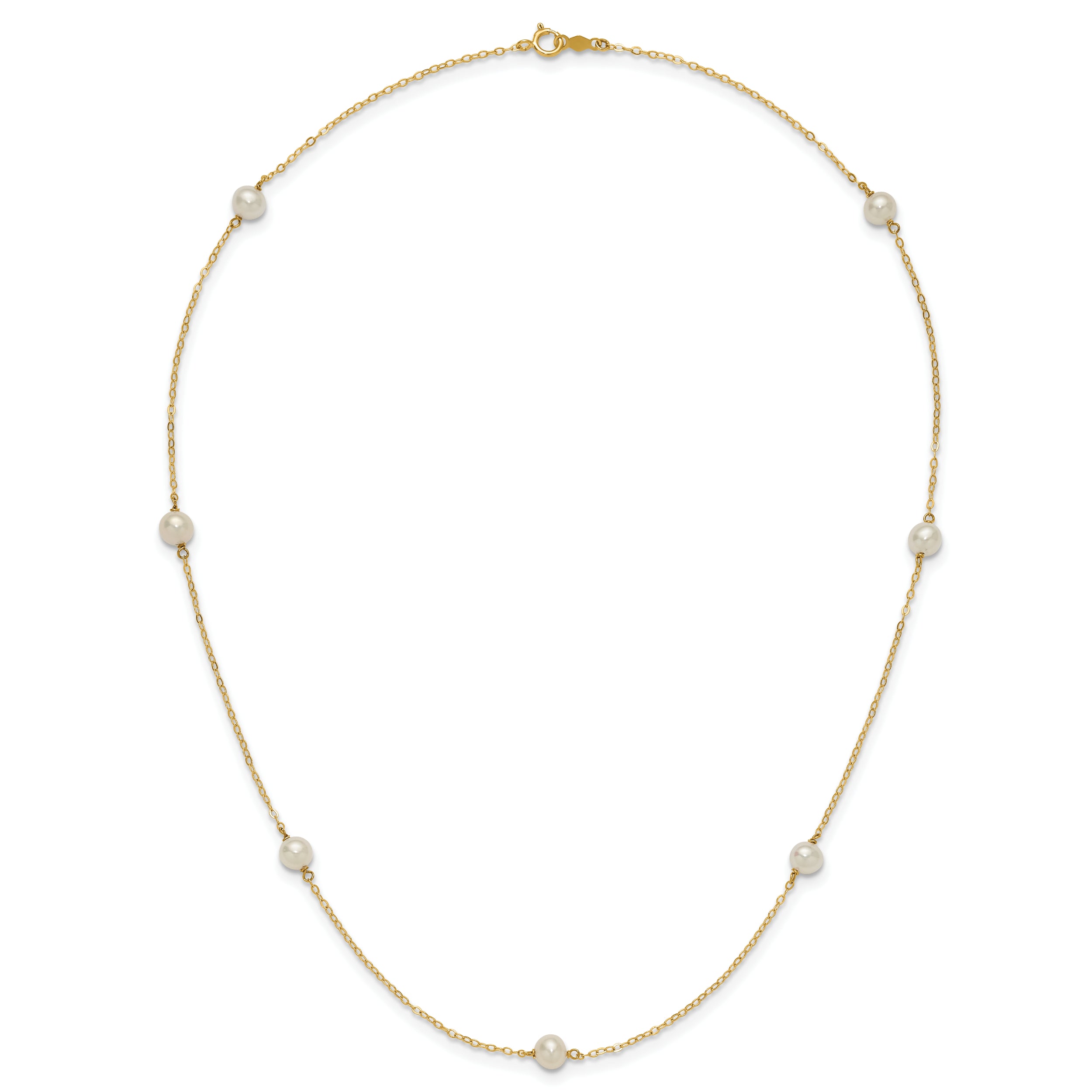 14k 5-6mm White Near-Round Freshwater Cultured Pearl 7-Station 16 inch Necklace