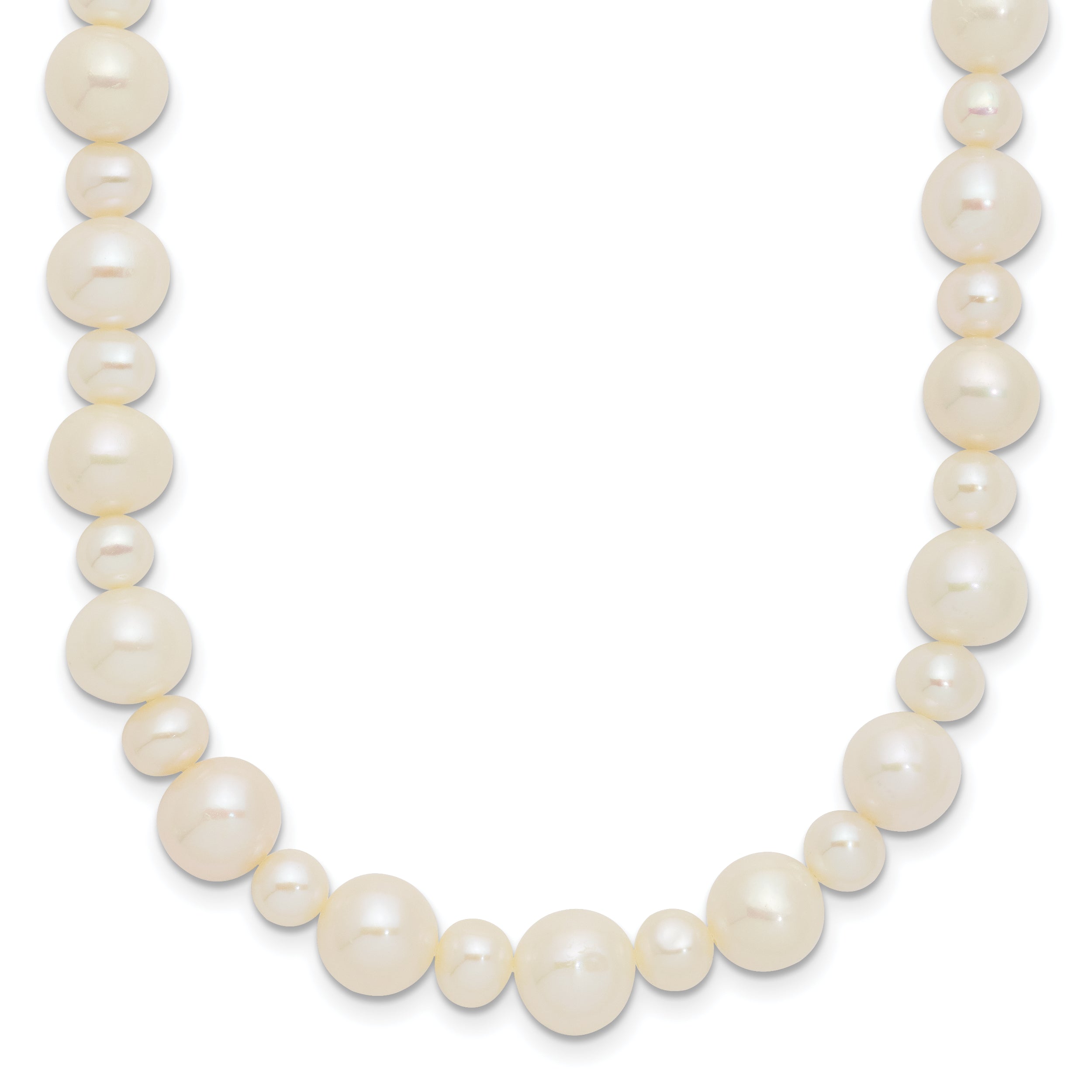 14K White Gold 5-8Mm White Near Round Freshwater Cultured Pearl Necklace