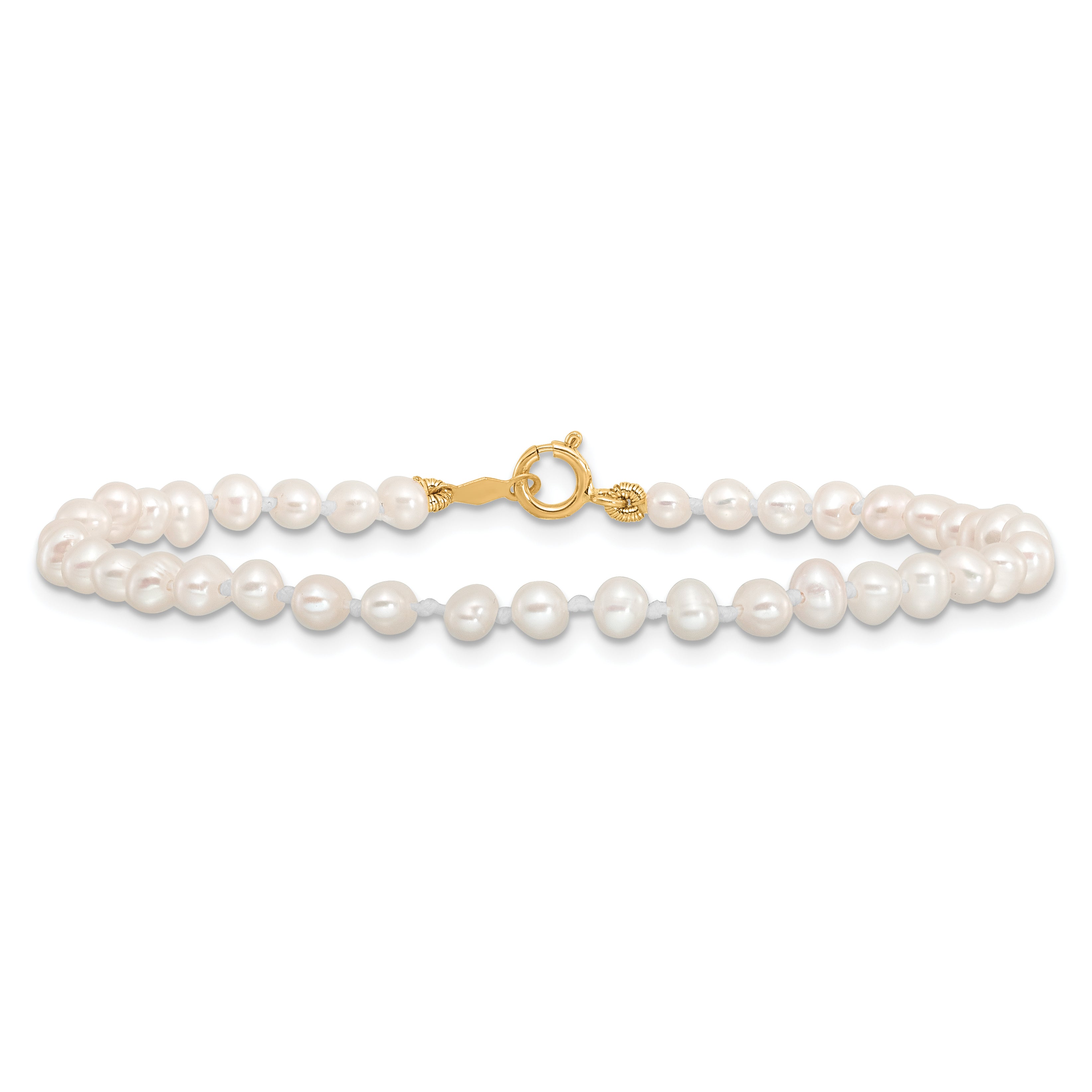 14k Madi K 3-4mm White Egg Shape Freshwater Cultured Pearl 6 inch Bracelet