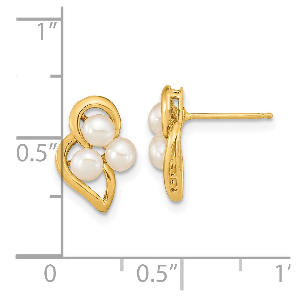 14k 3-4mm White Button Freshwater Cultured Pearl Post Earrings