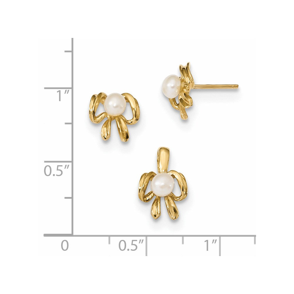 14k Children's 4-5mm White FWC Pearl Pendant and Earring Set