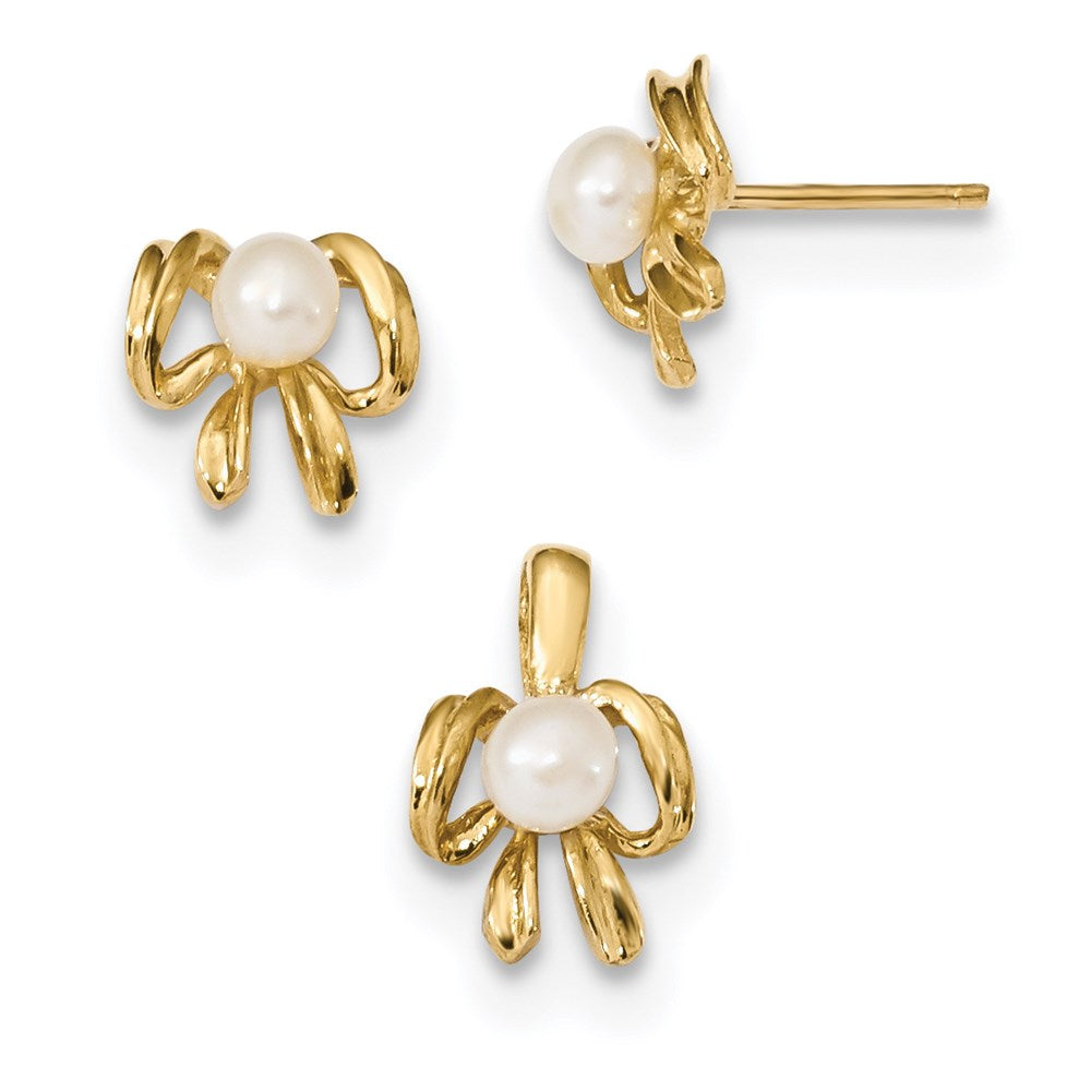14k Children's 4-5mm White FWC Pearl Pendant and Earring Set