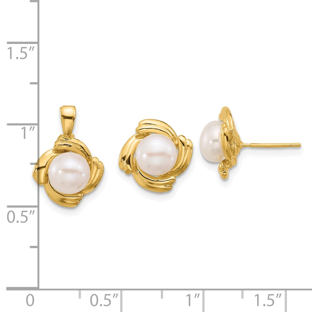 14k 6-7mm White Button FWC Pearl Earring and Pendant Set