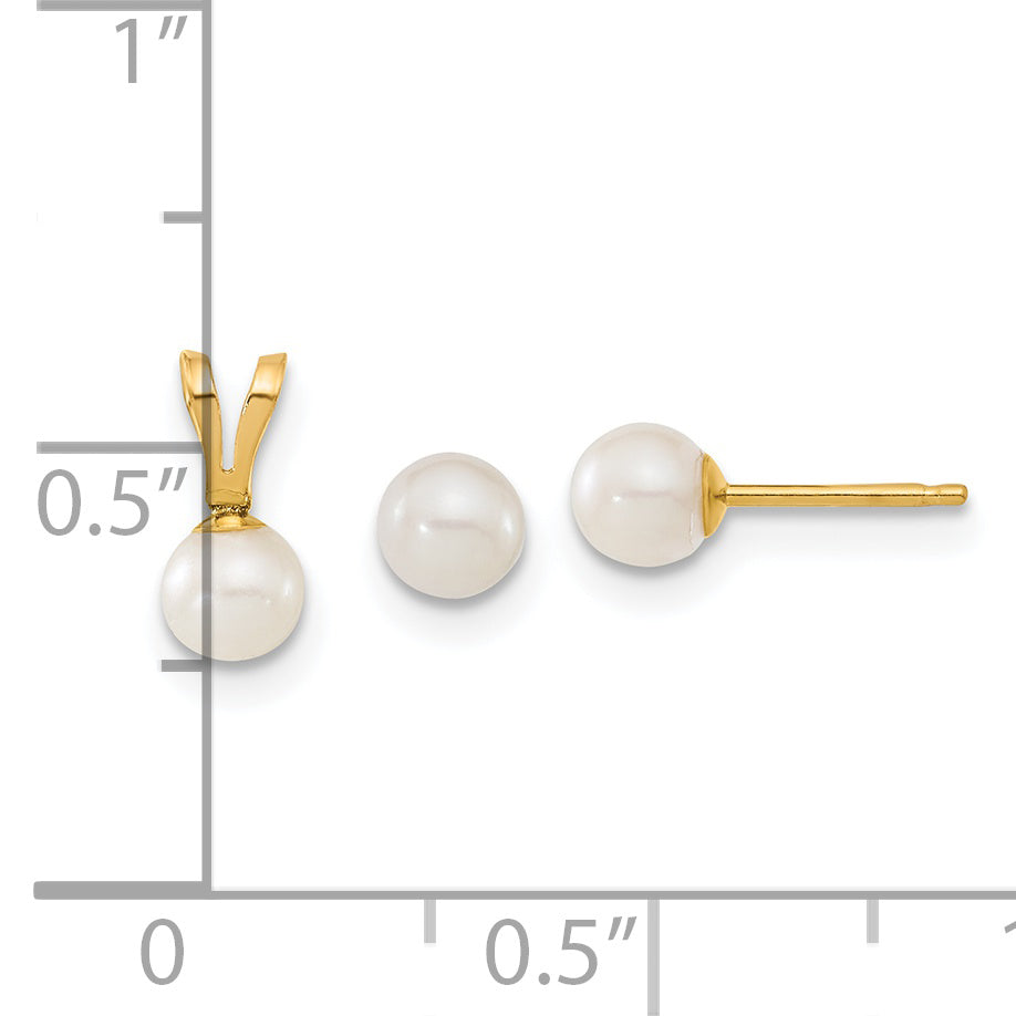 14K Children'S 4-5Mm White Fwc Pearl Pendant And Earring Set