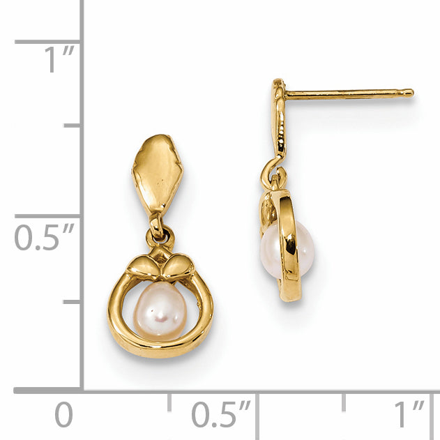 14K 3-4Mm White Freshwater Cultured Pearl Post Dangle Earrings