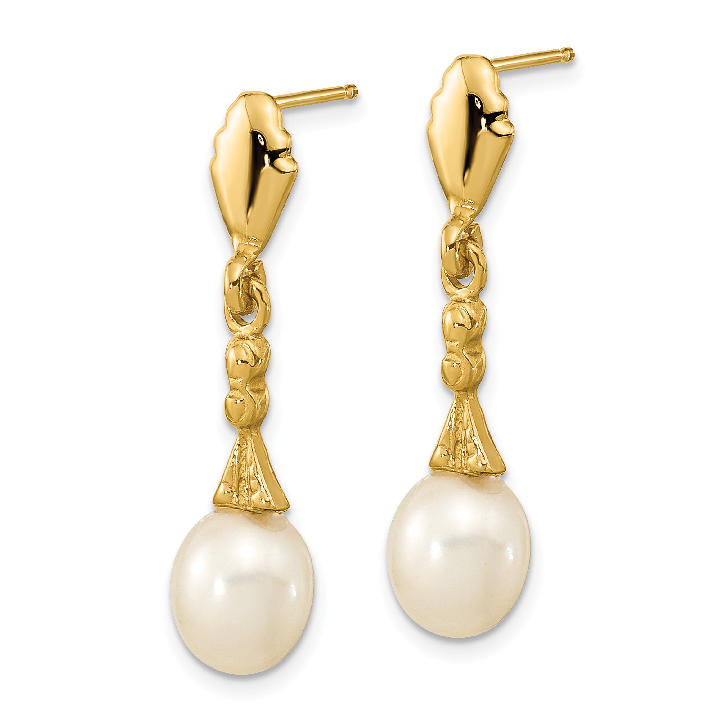 14K 5-6Mm White Teardrop Freshwater Cultured Pearl Dangle Post Earrings