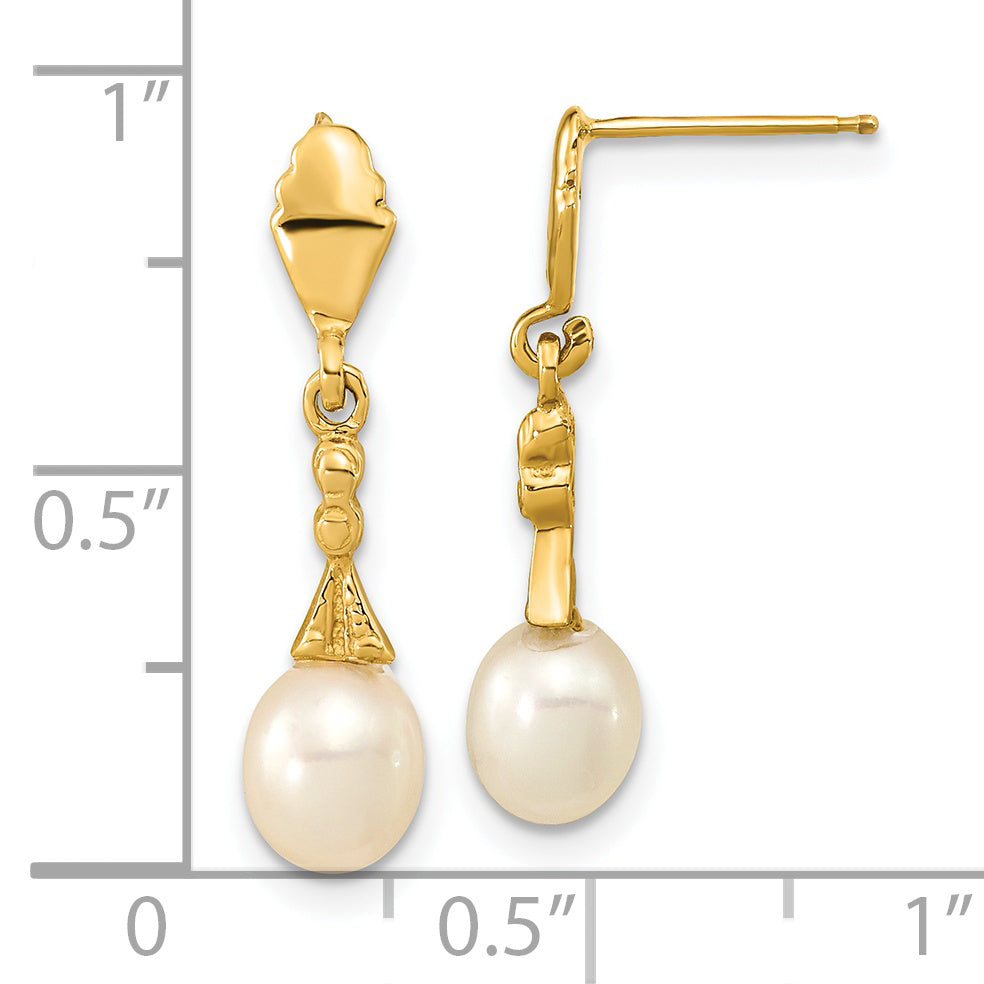 14K 5-6Mm White Teardrop Freshwater Cultured Pearl Dangle Post Earrings