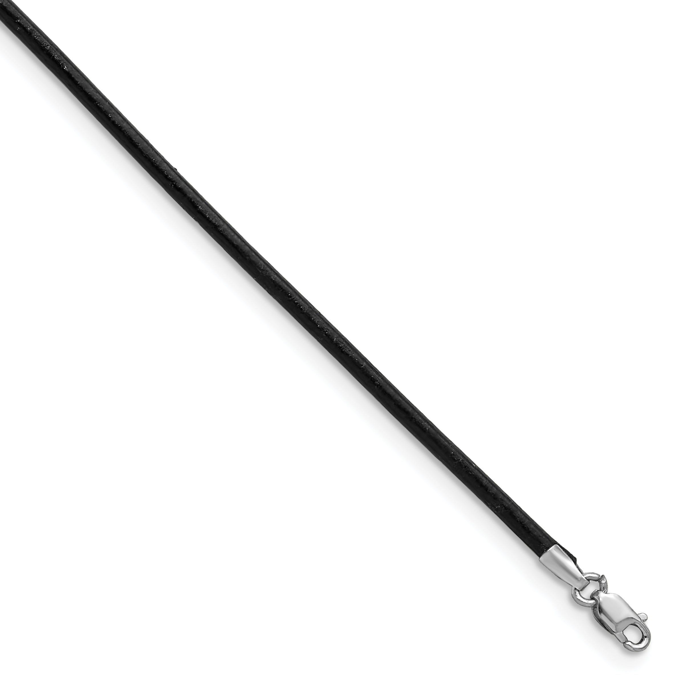 14k White Gold Clasp 2mm 16 inch Black Leather Cord Necklace