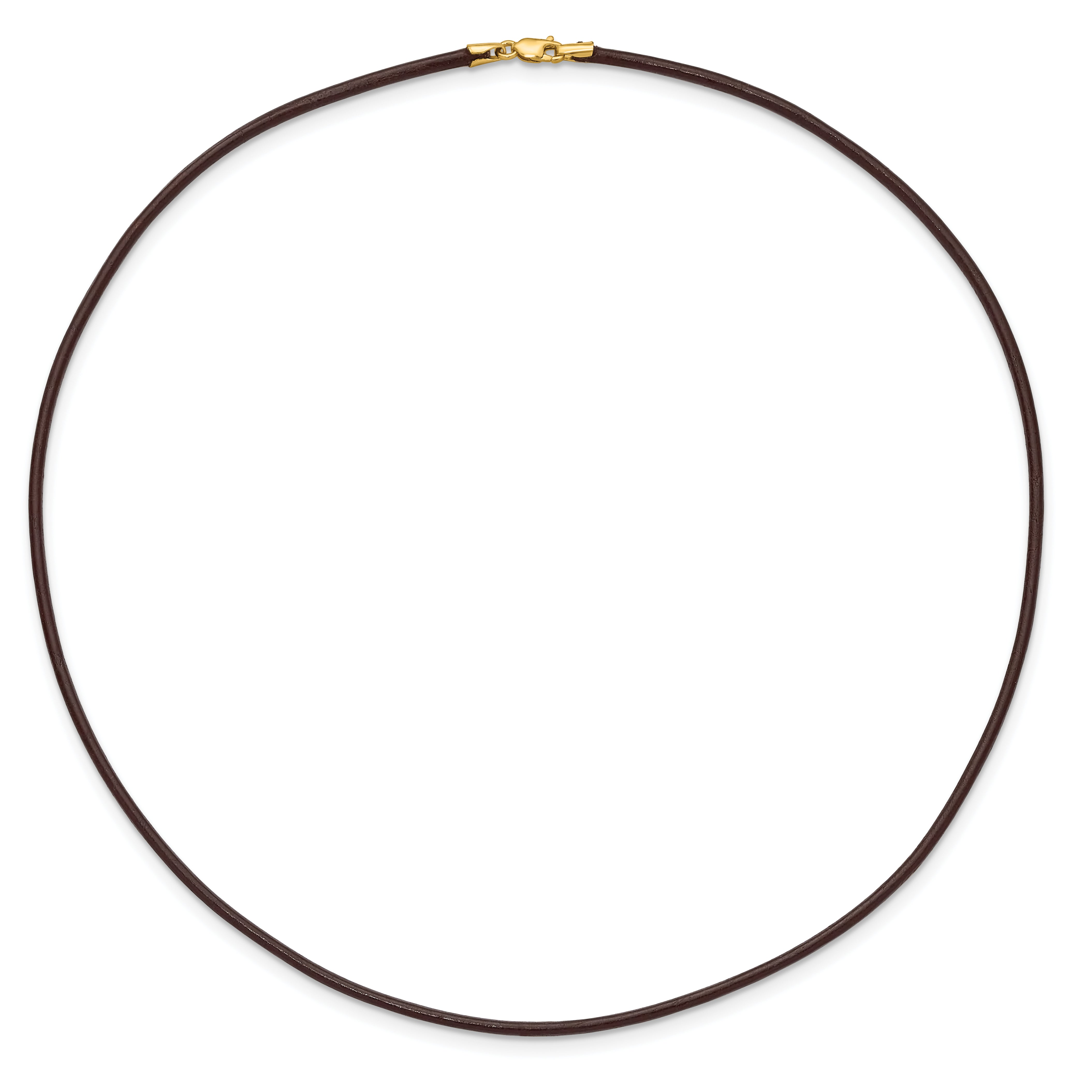 14k Yellow Clasp 2mm 16 inch Brown Leather Cord Necklace