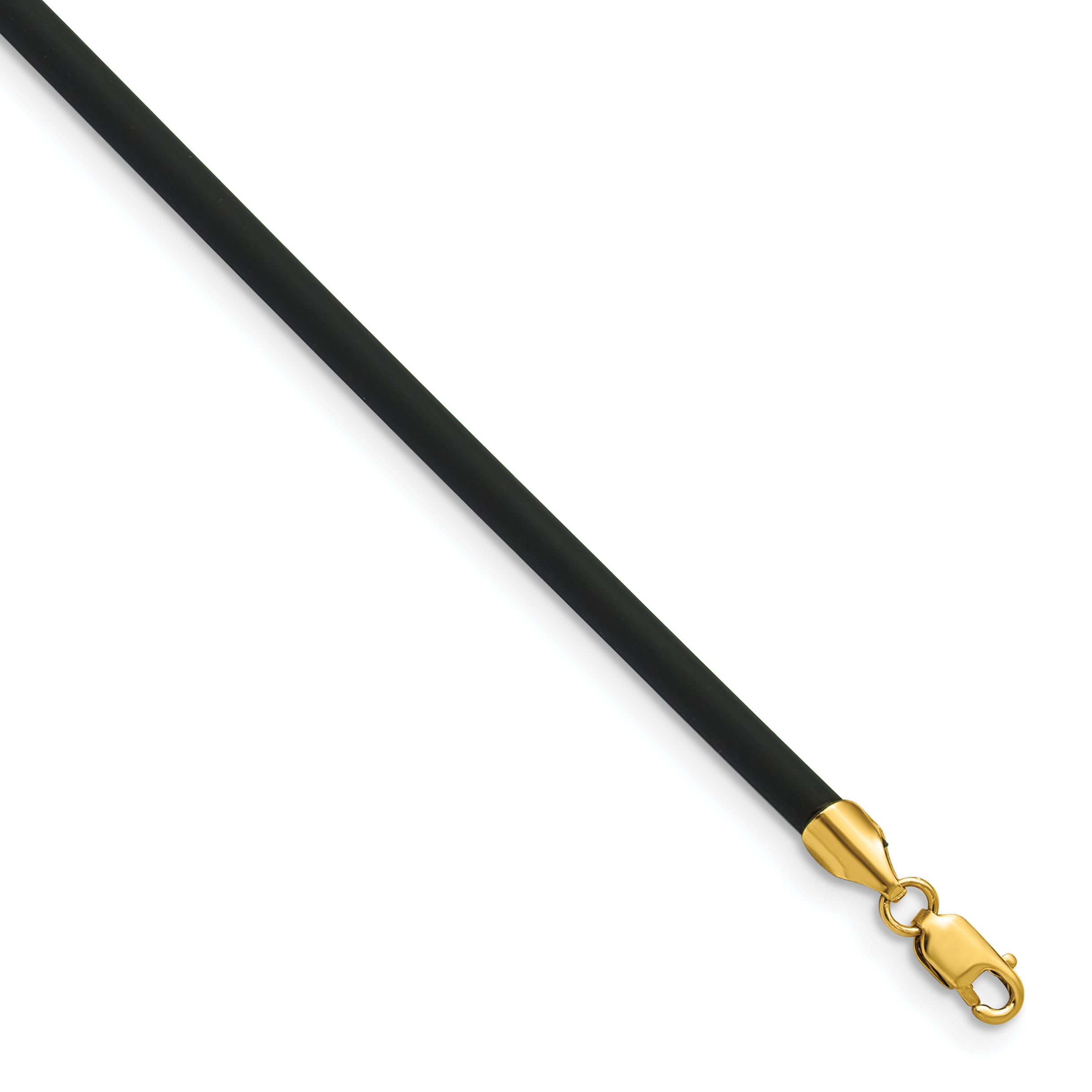 14k Yellow Clasp 3mm 16 inch Black Rubber Cord Necklace