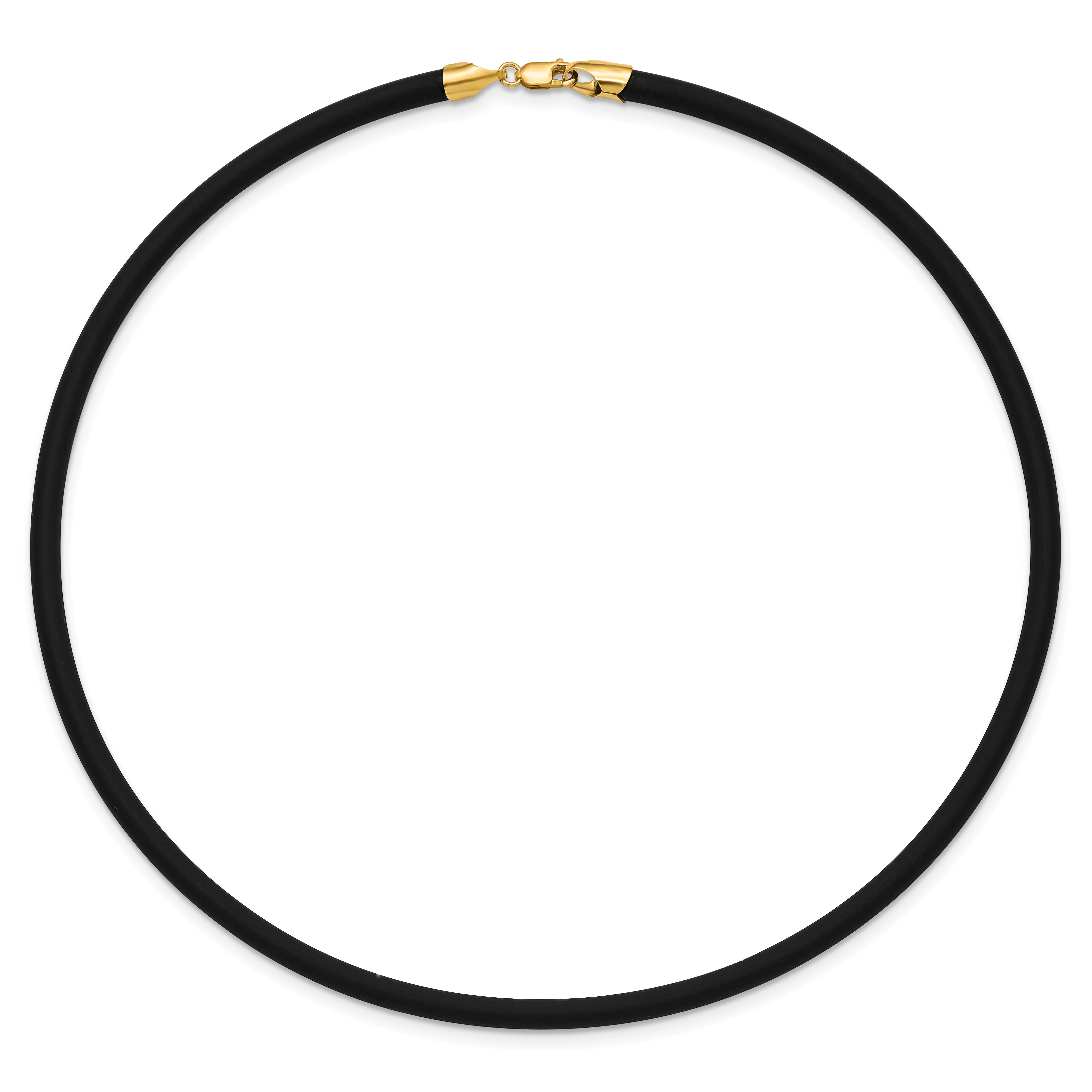 14k Yellow Clasp 4mm 16 inch Black Rubber Cord Necklace
