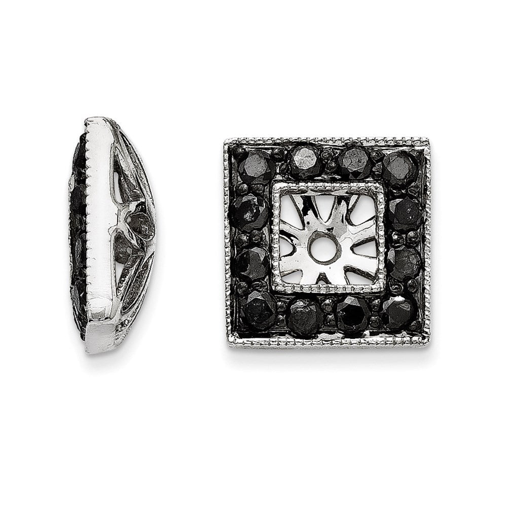 14K White Gold Black Diamond Square Jacket Earrings