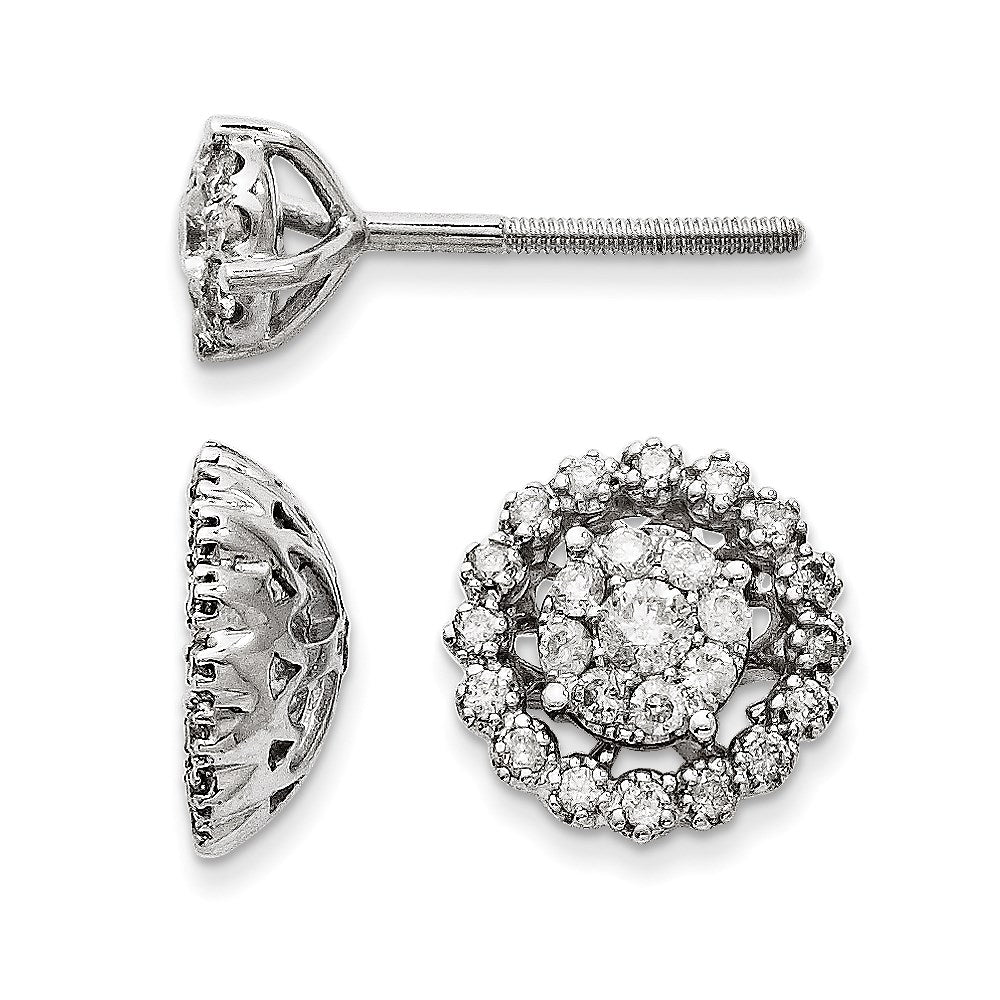 14K White Gold Medium Flower & Jacket Diamond Post Earrings