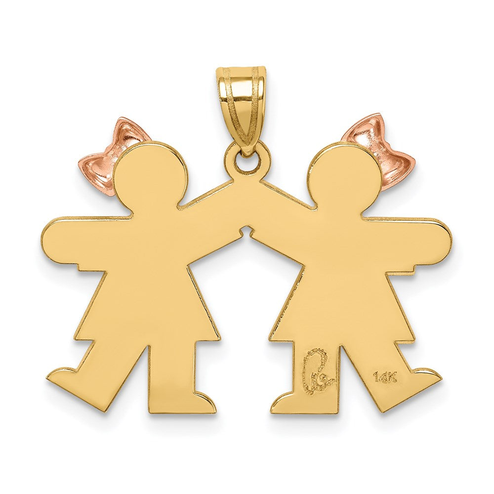 14k Two-Tone Small Double Girls Engravable Charm