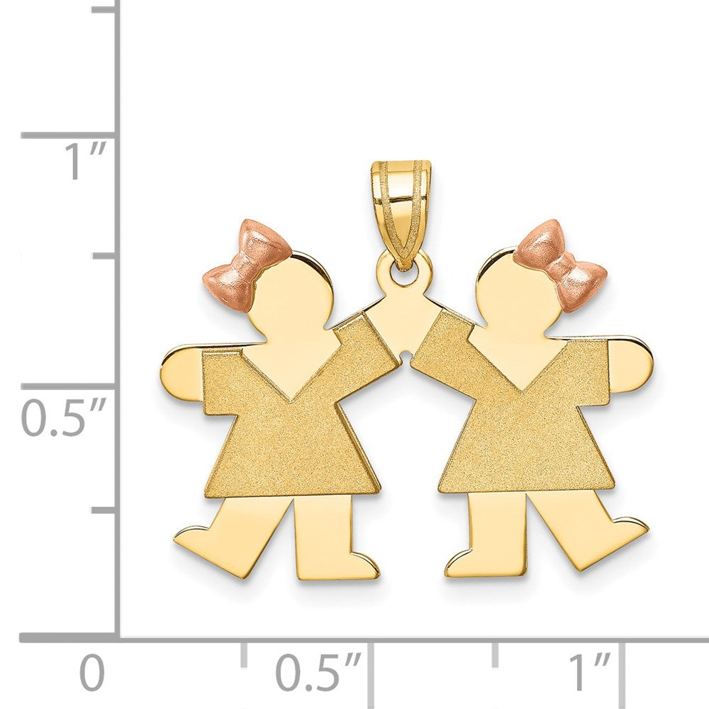 14k Two-Tone Small Double Girls Engravable Charm