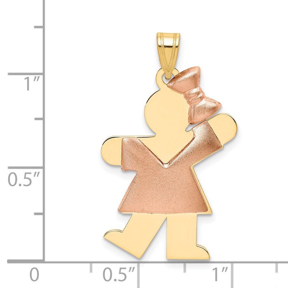 14k Two-Tone Puffed Girl with Bow on Right Engravable Charm