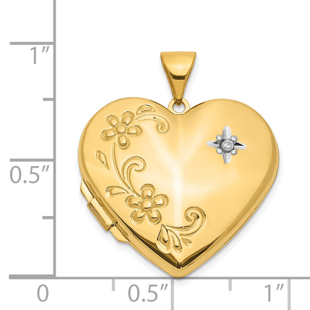 14k Diamond Floral 21mm Heart Family Locket Holds 4 Photos