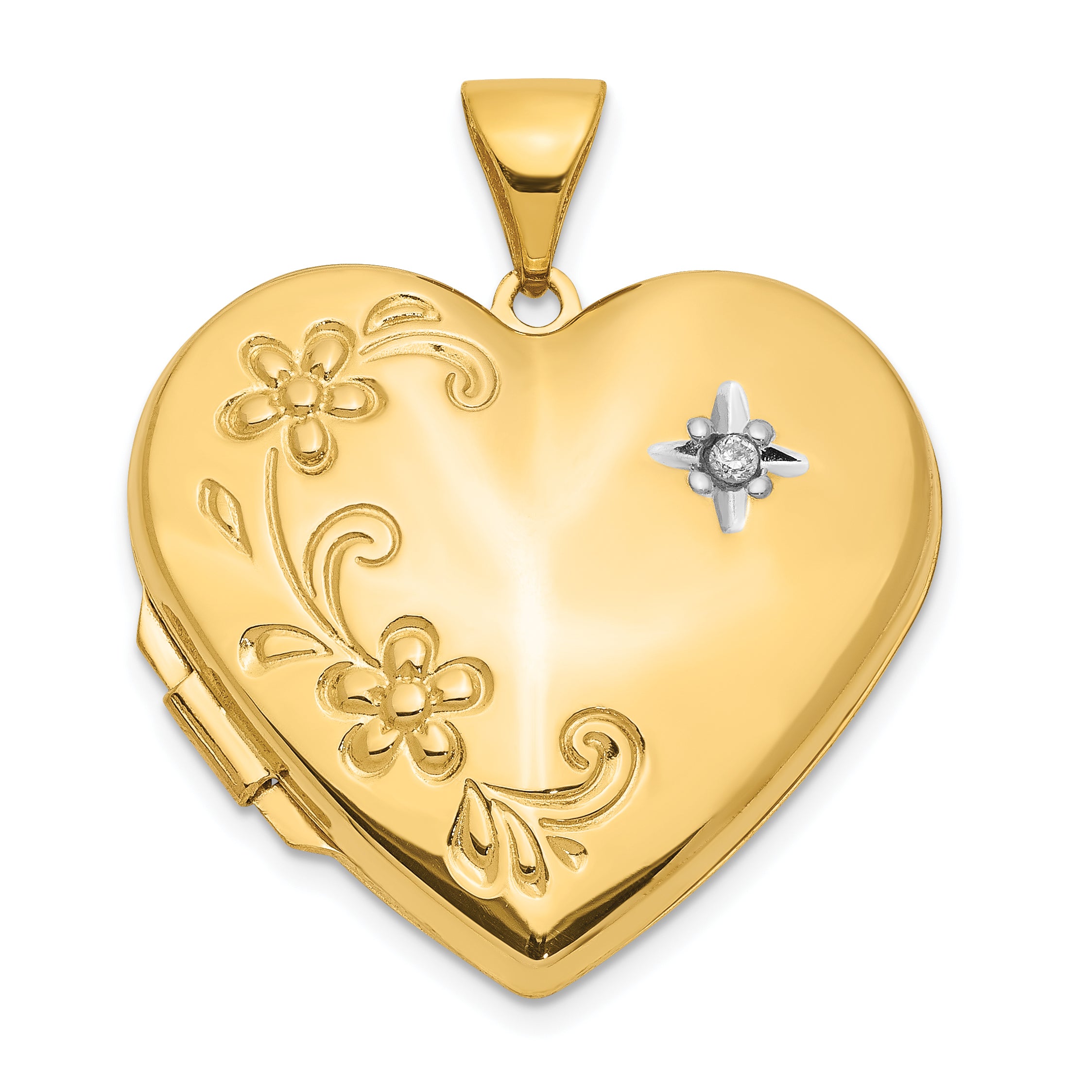 14k Diamond Floral 21mm Heart Family Locket Holds 4 Photos