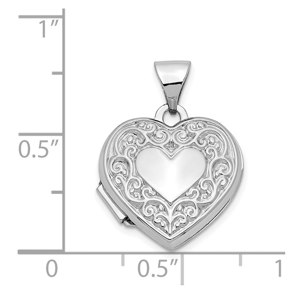 14k White Gold Scroll Pattern Heart Locket