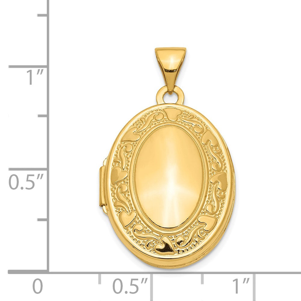 14k Yellow Gold Scroll Heart Design Oval Locket