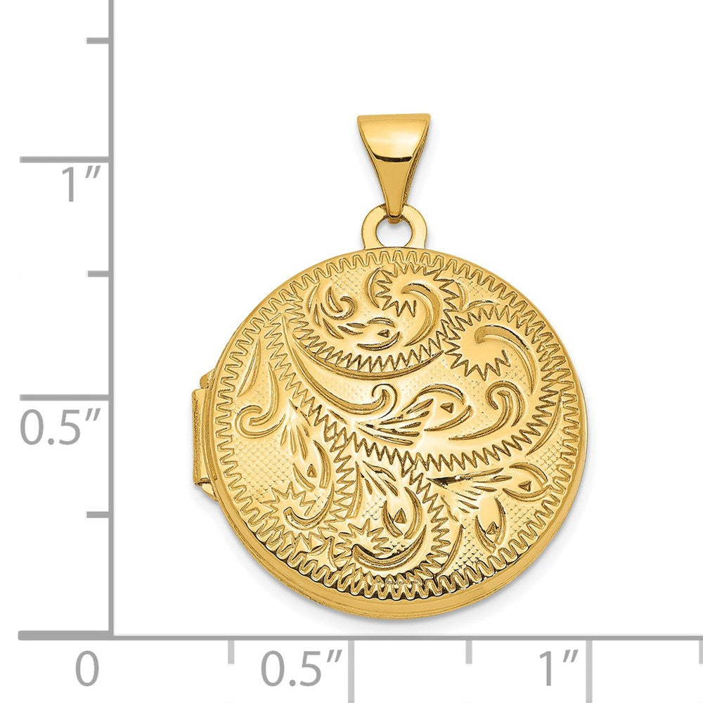 14ky 20mm Round Scroll Hand Engraved Locket