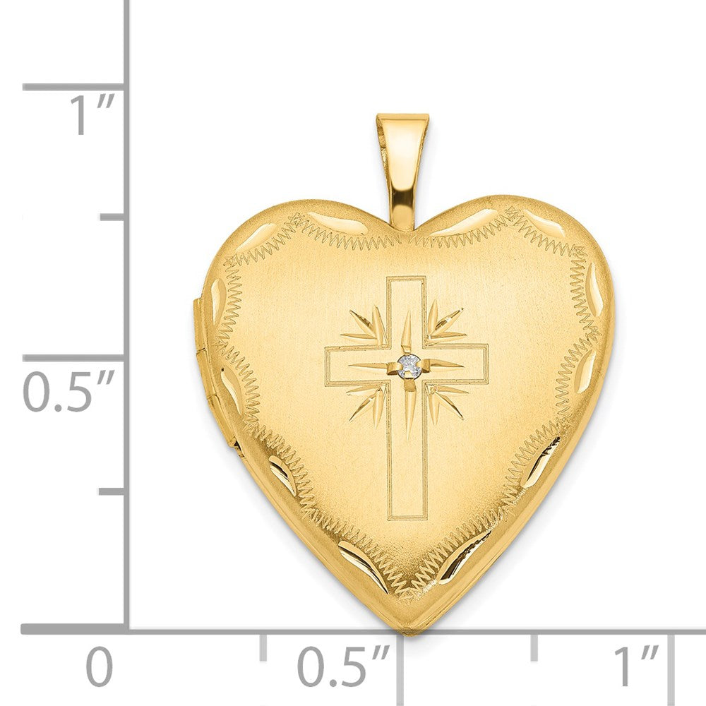 14ky 20mm Diamond Satin & D/C Cross Heart Locket