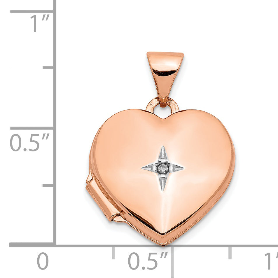 14k Rose Gold Polished Diamond Star 15mm Heart Locket