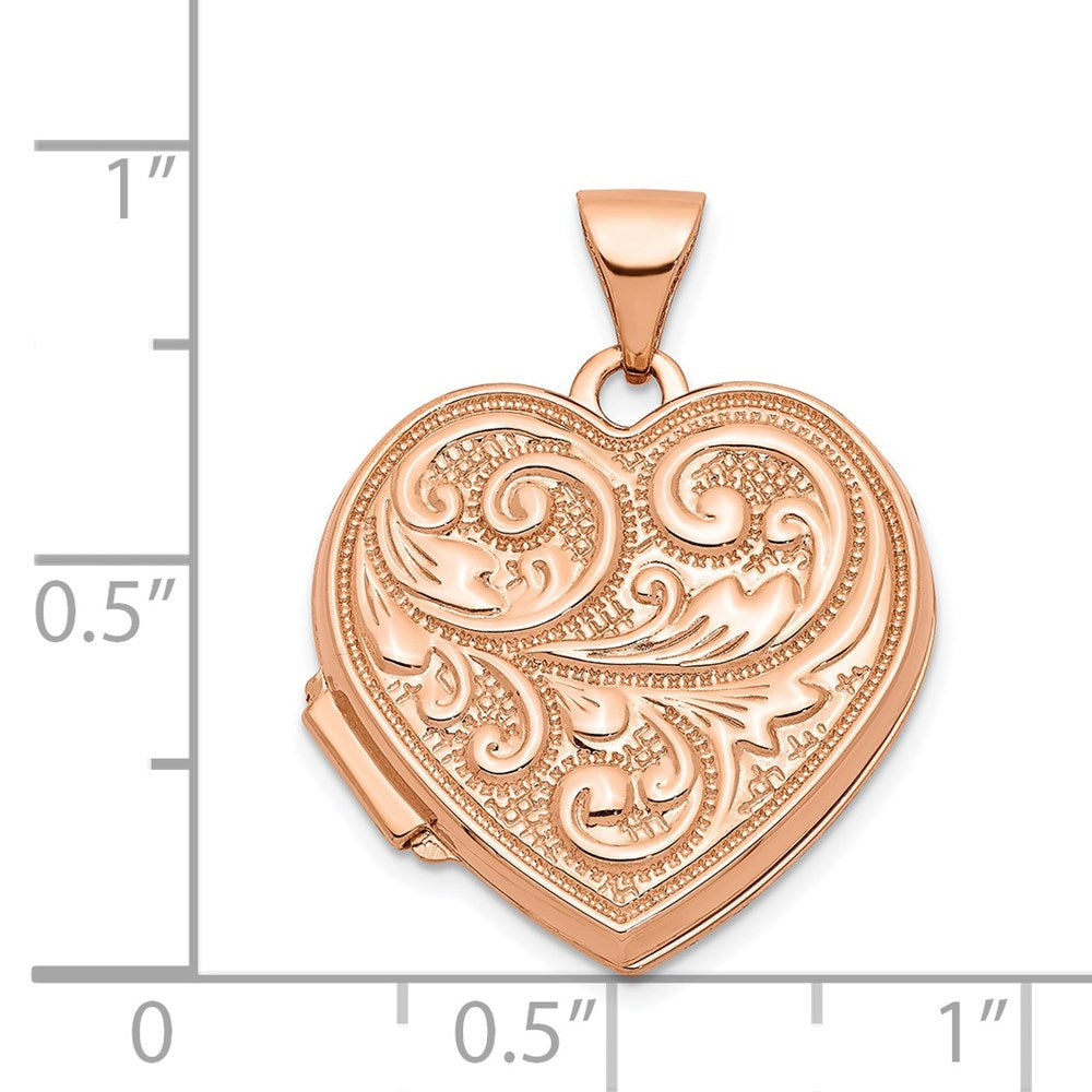 14k Rose Gold 18mm Scrolled Love You Always Heart Locket