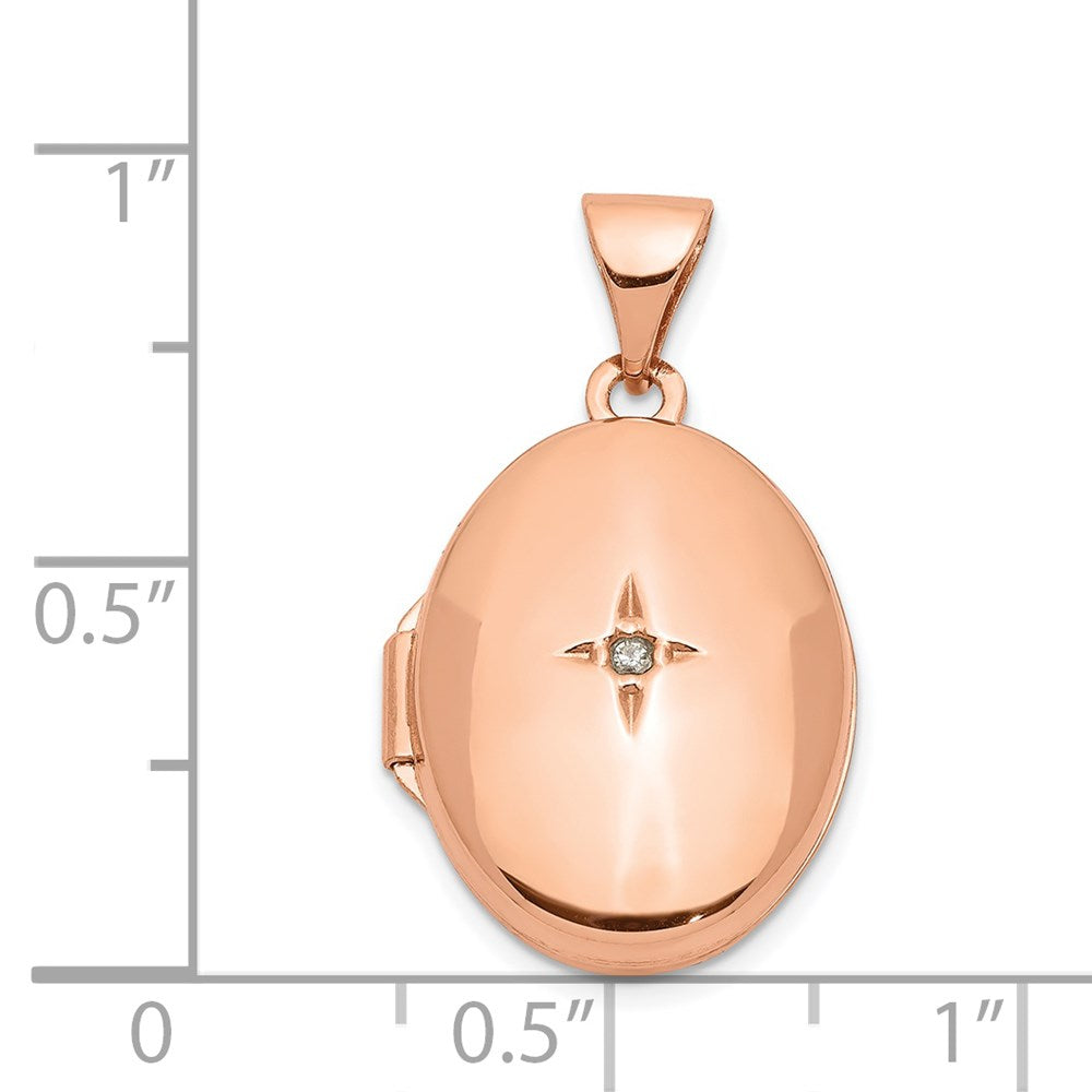 14k Rose Gold 17mm Diamond Oval Locket