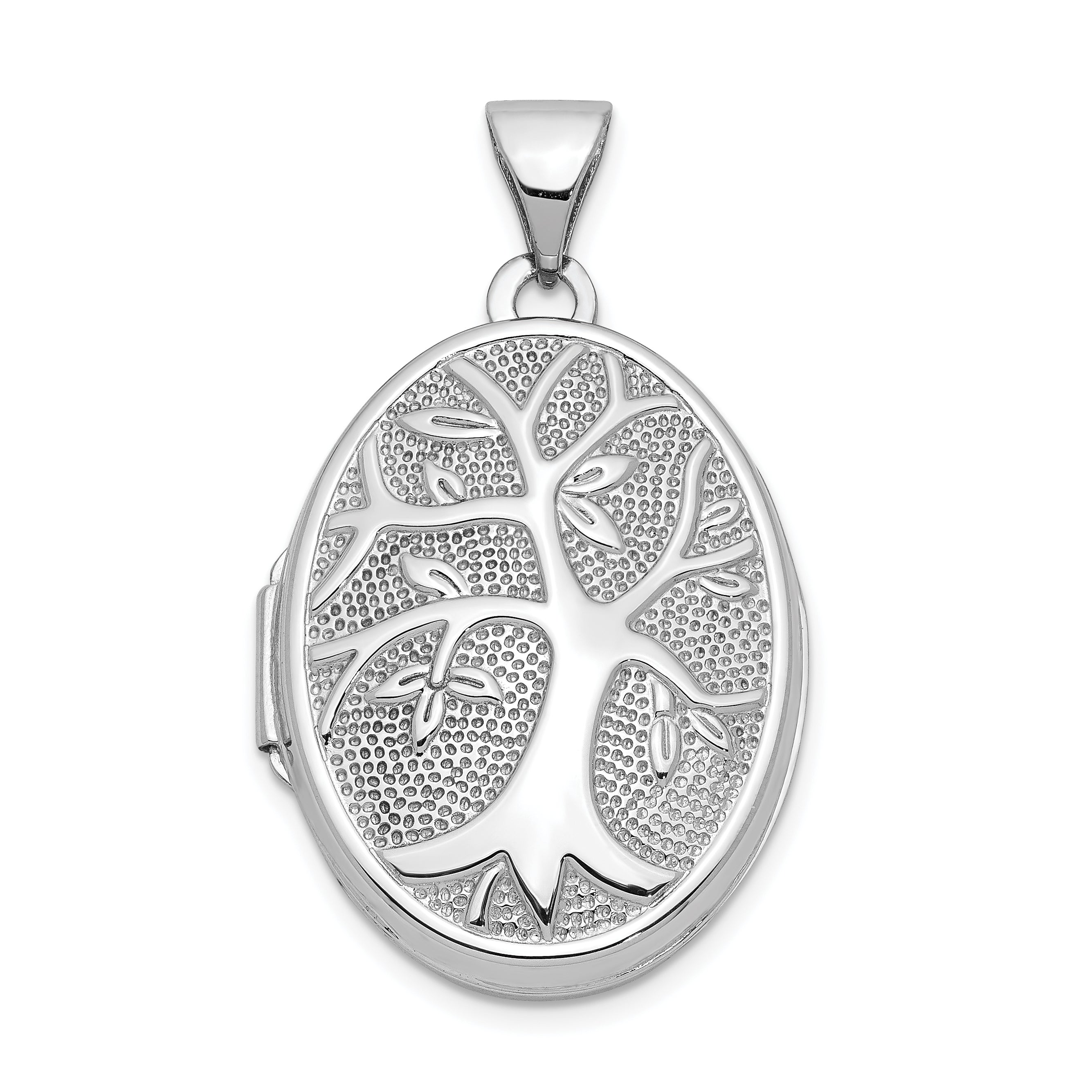 14k White Gold Tree 21x16mm Oval Locket