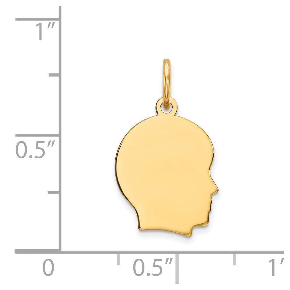 14k Plain Small .009 Gauge Facing Right Engravable Boy Head Charm