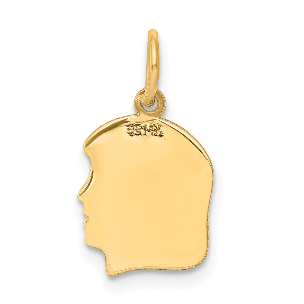 14k Plain Small .035 Gauge Facing Right Engravable Girl Head Charm