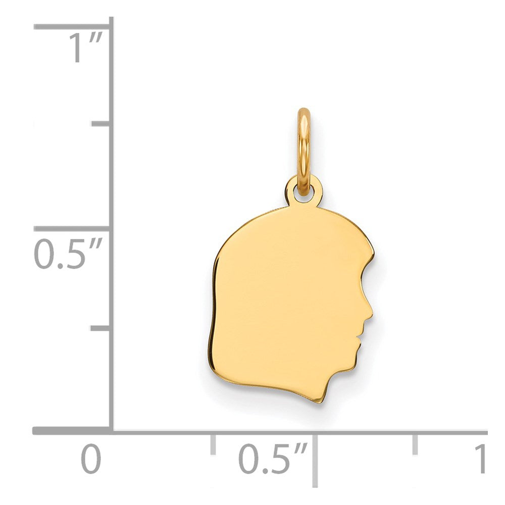 14k Plain Small .013 Gauge Facing Right Engravable Girl Head Charm