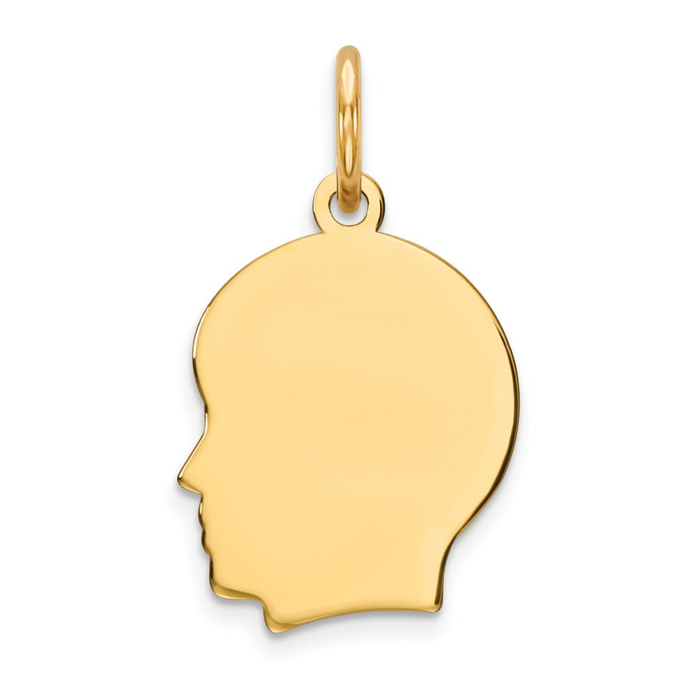 14k Plain Small .027 Gauge Facing Left Engravable Boy Head Charm