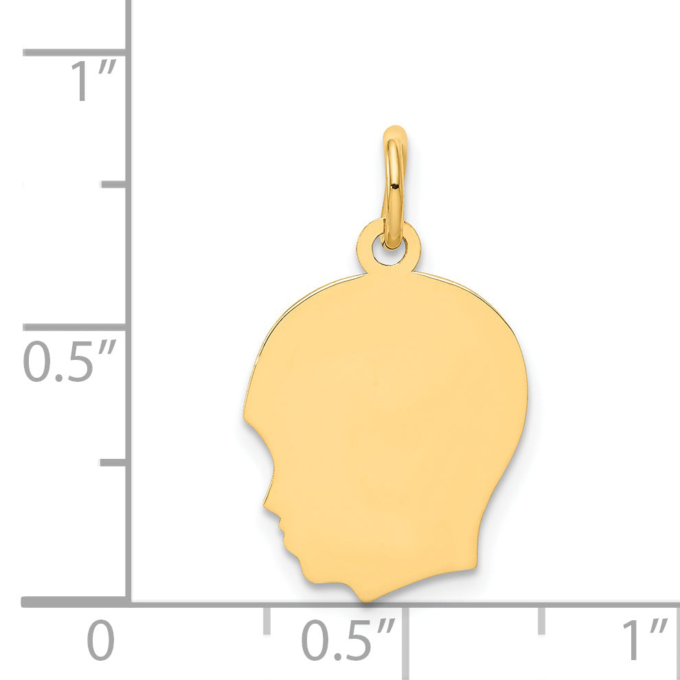 14k Plain Medium .018 Gauge Facing Left Engravable Boy Head Charm
