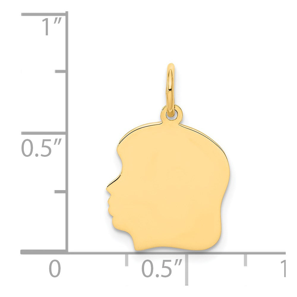 14k Plain Medium .011 Gauge Facing Left Engravable Girl Head Charm