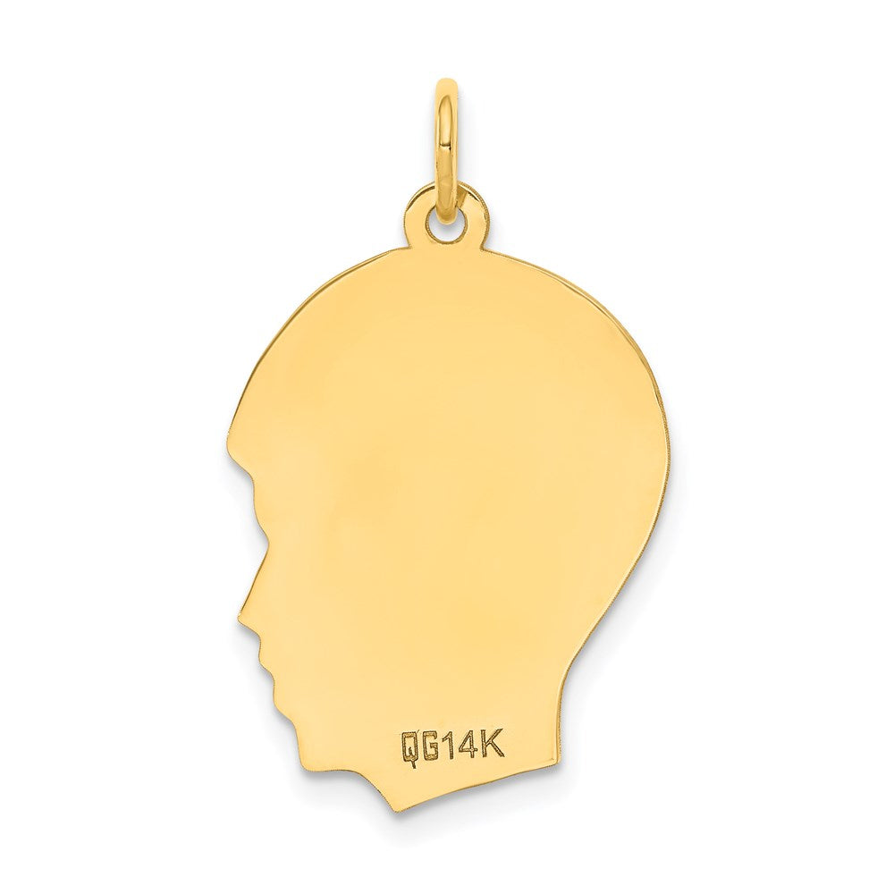 14k Plain Medium .011 Gauge Facing Right Engravable Boy Head Charm