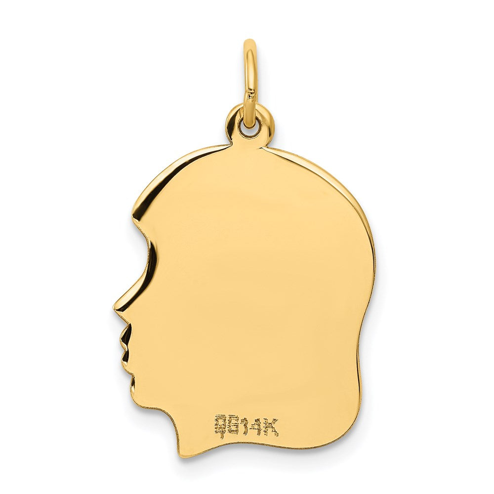14k Plain Medium .009 Gauge Facing Right Engravable Girl Head Charm