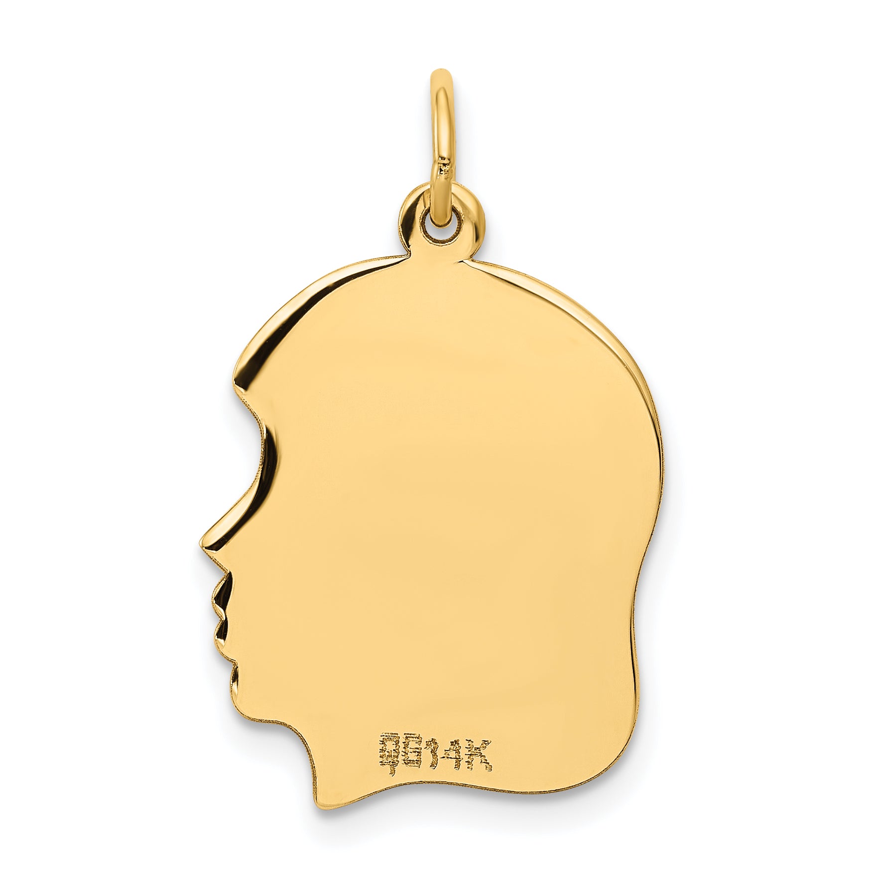 14k Plain Medium .013 Gauge Facing Right Engravable Girl Head Charm