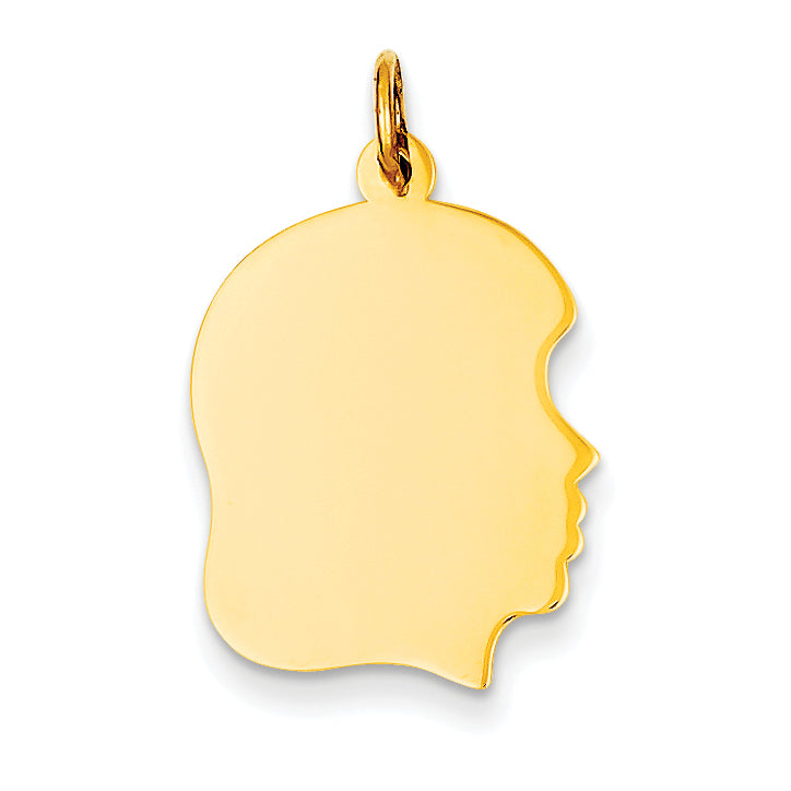 14k Plain Medium .035 Gauge Facing Right Engravable Girl Head Charm