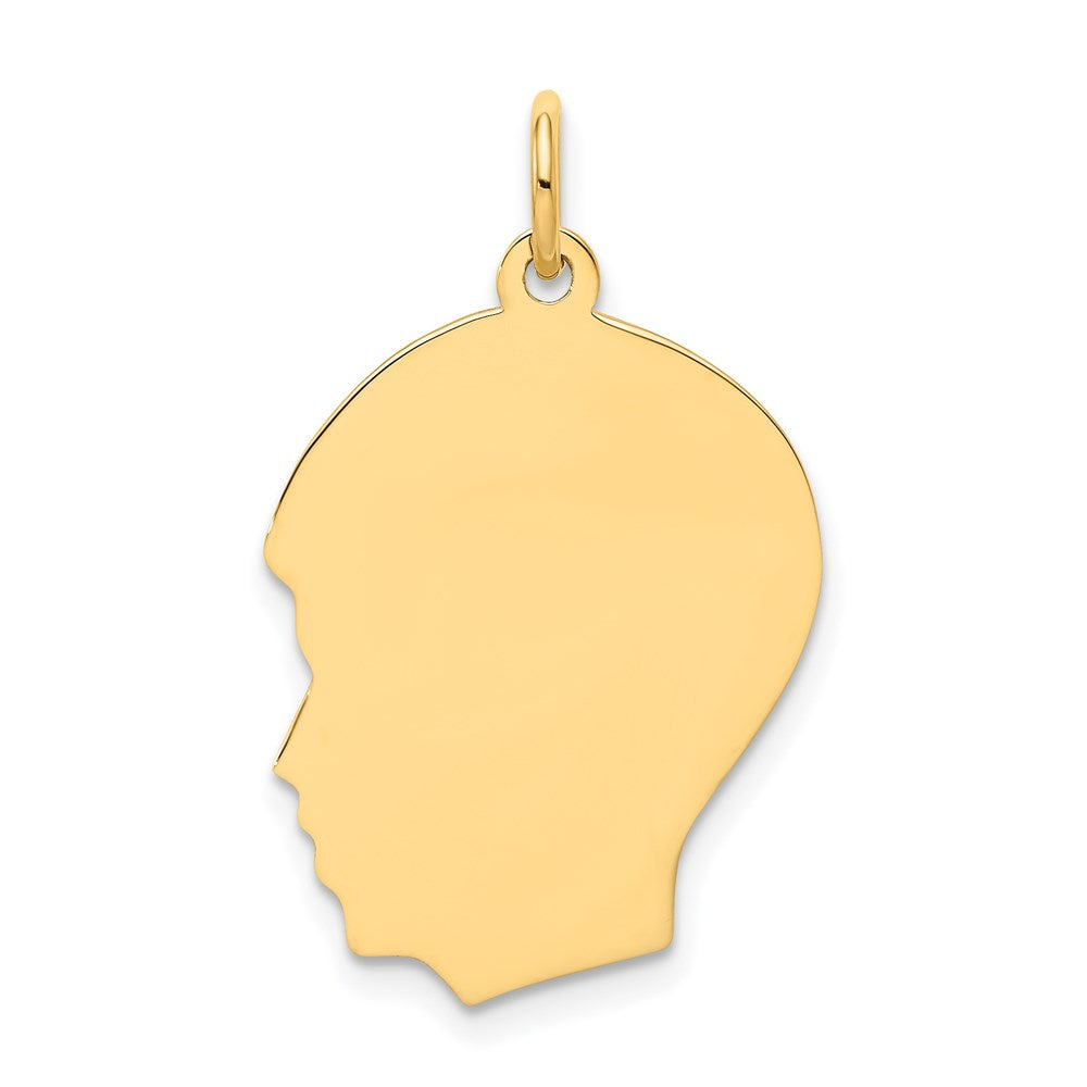 14k Plain Medium .011 Gauge Facing Left Engravable Boy Head Charm