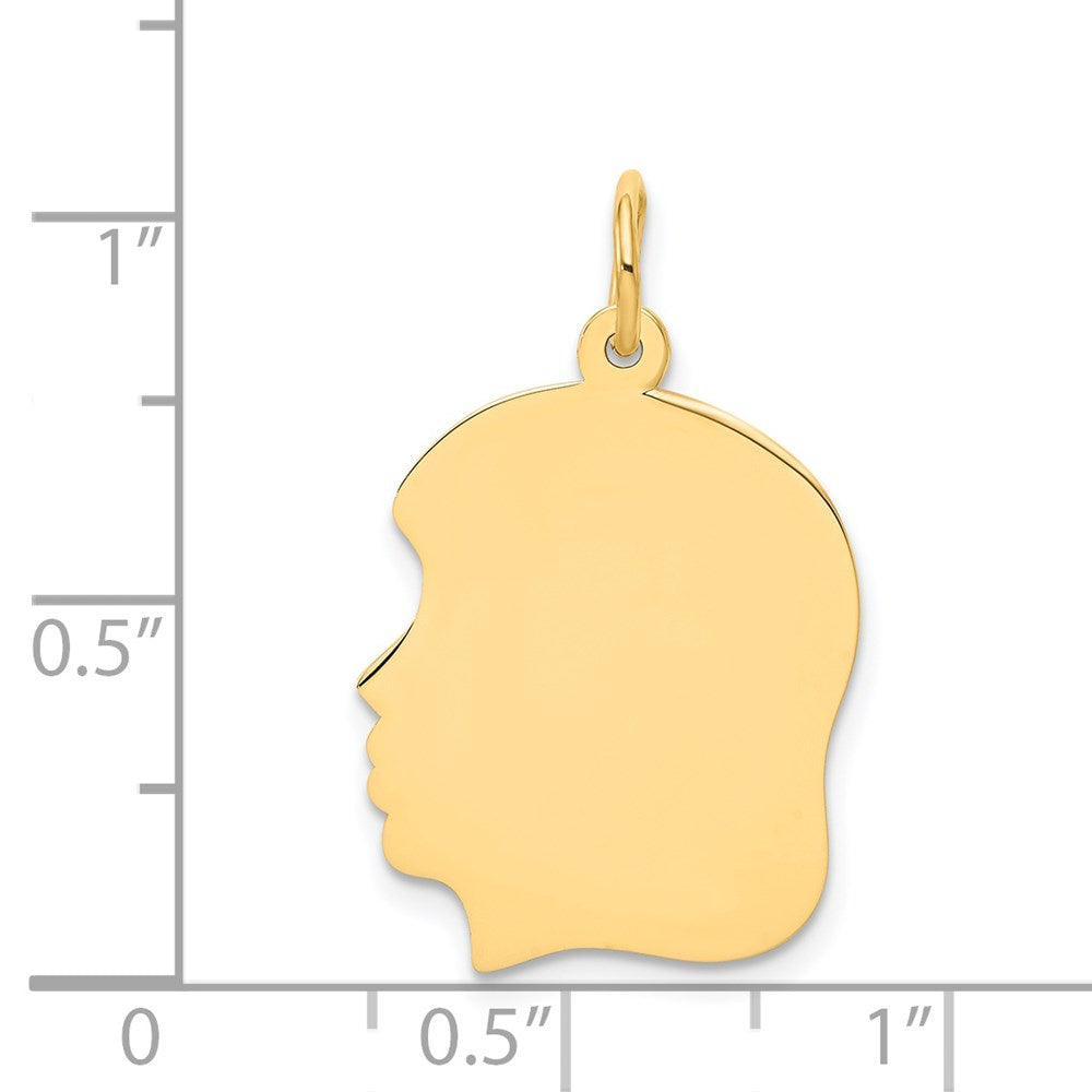14k Plain Medium .011 Gauge Facing Left Engravable Girl Head Charm