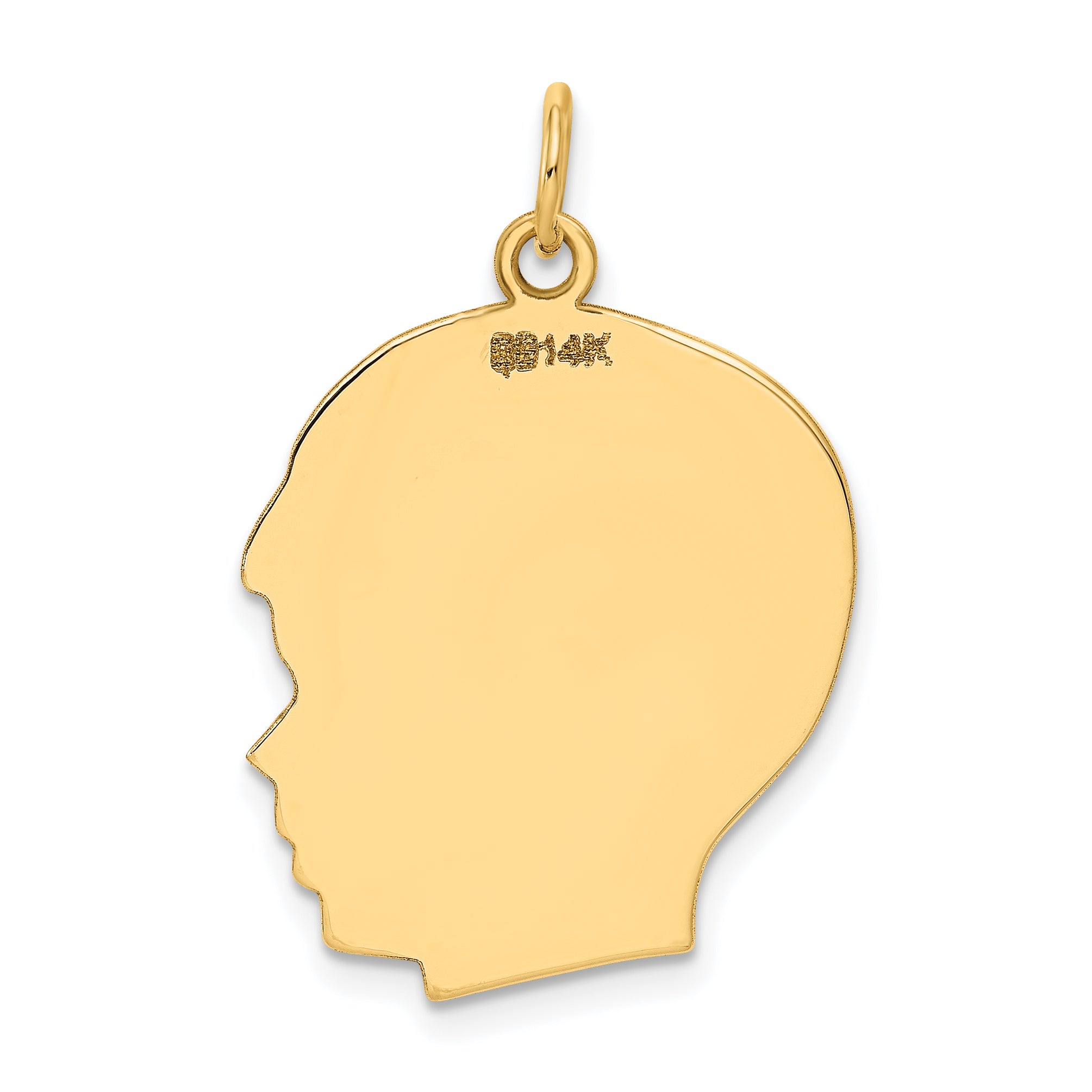 14k Plain Large .011 Gauge Facing Right Engravable Boy Head Charm