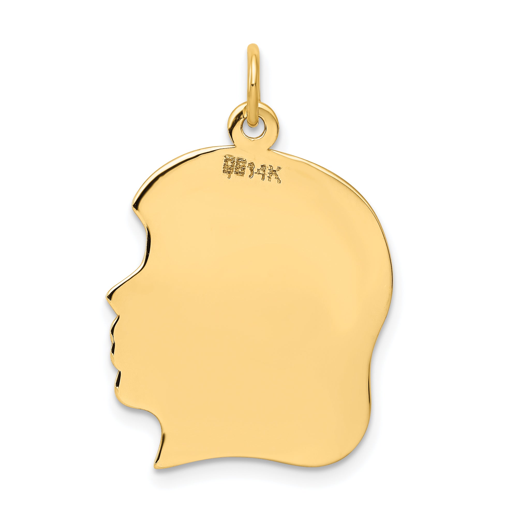 14k Plain Large .013 Gauge Facing Right Engravable Girl Head Charm